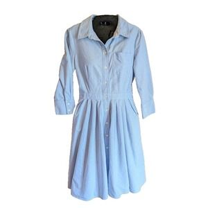 Jones New York Button Front Dress 6 Knee Length Pockets Preppy Coastal Comfort